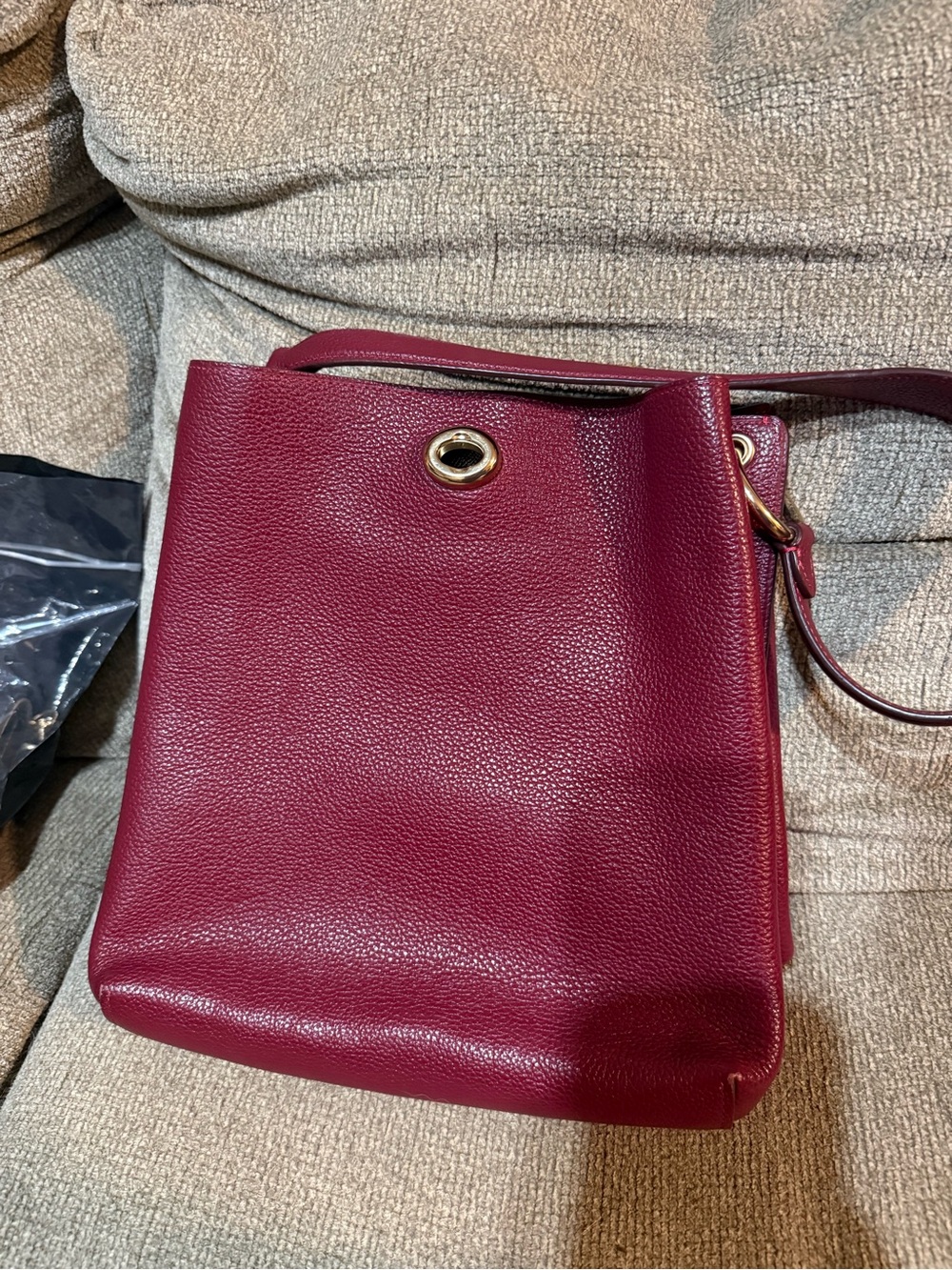 Coach Pebbled Leather Bucket Shoulder Bag in Burgundy